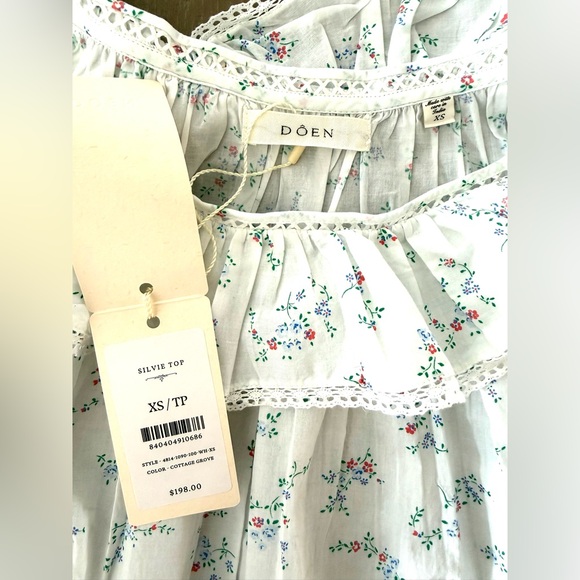 Doen Silvie Top White Organic Cotton Floral Ruffle Blouse Sz XS - Picture 2 of 4